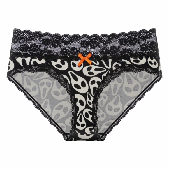 SOLD - Ghost Face Scream Bikini Panties Lace Halloween Lingerie Underwear New - Picture 1 of 10